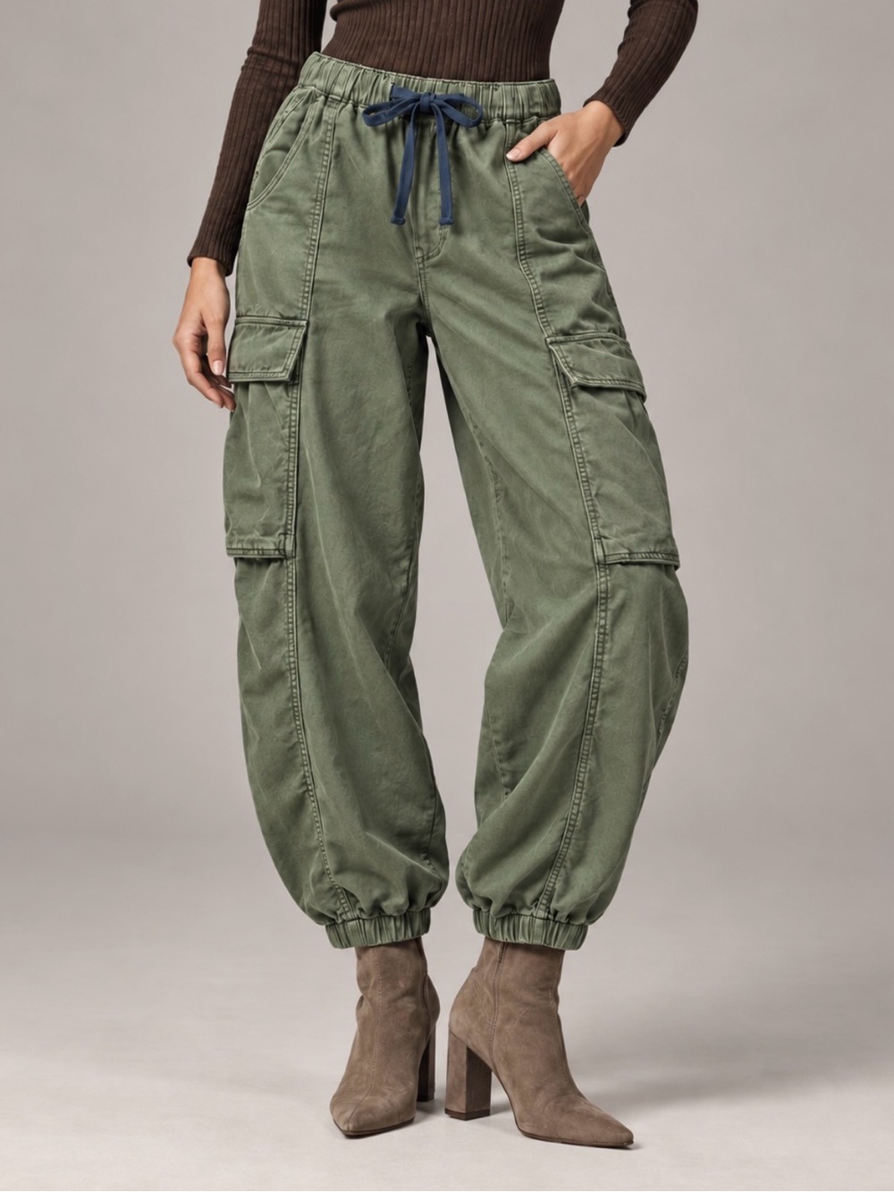 Pilcro Anthropologie Olive Linen Cotton Cargo Jogger Pants with Drawstring S NWT